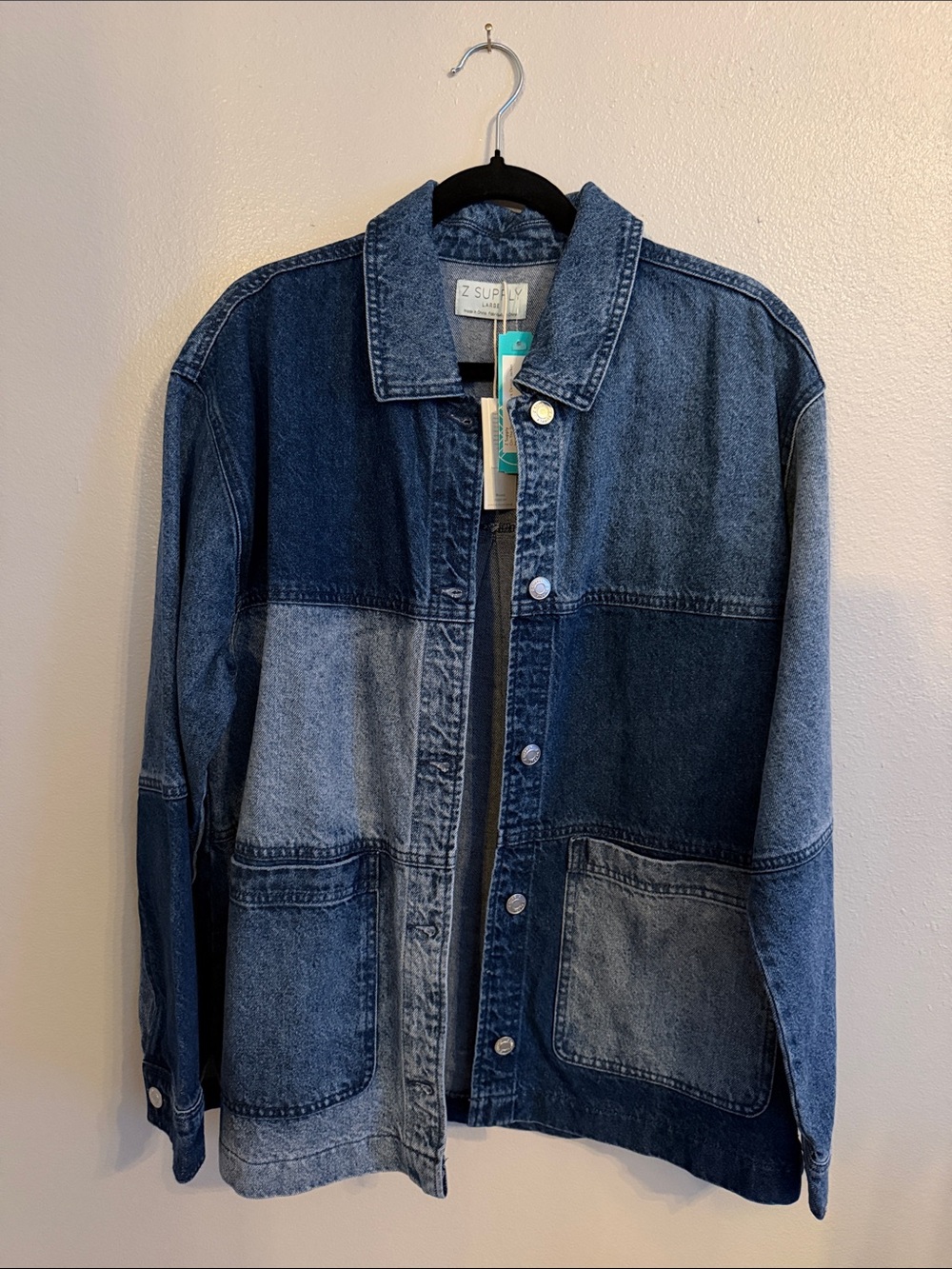 NWT Z Supply Women’s Two-Tone Patchwork Denim Jacket - Dark & Light Blue